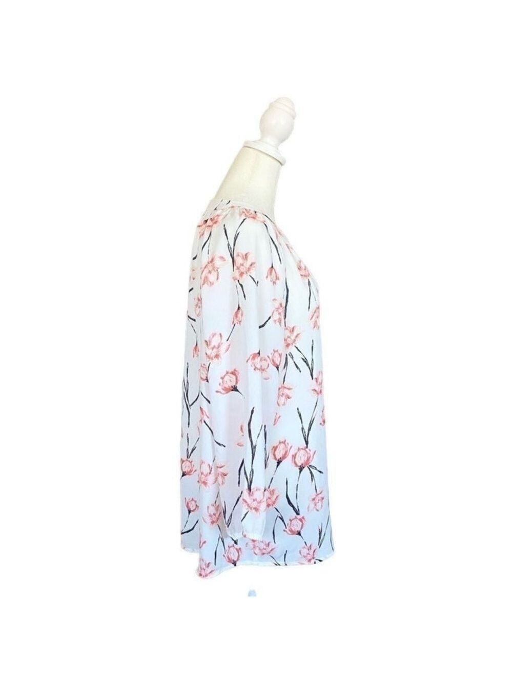 Ivanka Trump Sheer Floral White & Pink Long Sleeve V-Neck Flowy Blouse Sz Small - Picture 2 of 11